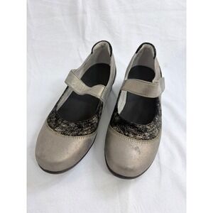 Drew Shoes Genoa Mary Jane Flat Pewter Black Metallic Glitter Leather Size 7M
